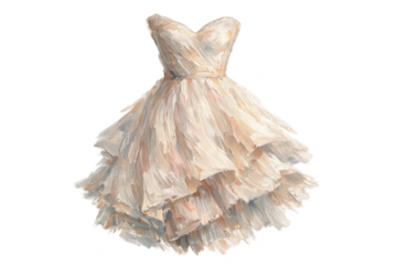 Elegant wedding dress, artistic painting, with transparent background image.