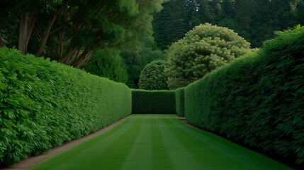 Obraz premium Landscaping professionals rely on a hedge trimmer to manage overgrown hedges, improving symmetry, safety, and visual appeal of outdoor spaces. cinematic color correction, natural uneven lighting