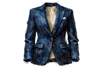 Painted Blue Suit Jacket on transparent background (oil paint style)