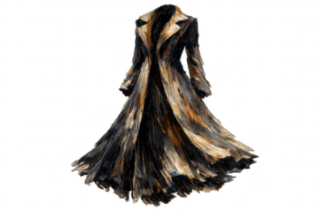 Elegant painted dress floating on transparent background, artistic view