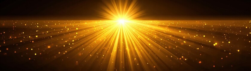 Naklejka premium A radiant burst of golden light spreads outward, creating a magical effect with shimmering particles, evoking a sense of warmth and wonder.