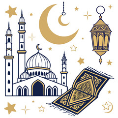 Ramadan Kareem Flat Vector Elements Set