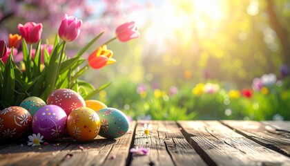 easter eggs on wooden background