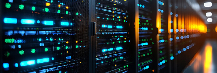 Servers in data center display lights during operation Generative AI