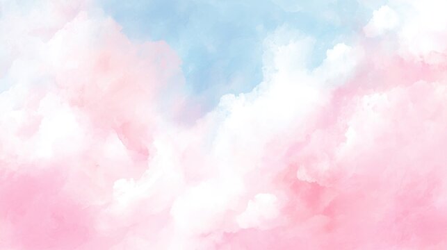 Soft pink watercolor cloud background with dreamy sky in pastel colors, vector illustration featuring light pink tones and gentle textures, no text or logo at the center.