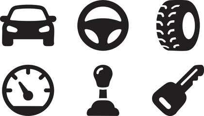 Black car including vehicle tire steering wheel speedometer gear shift and key automobile transport