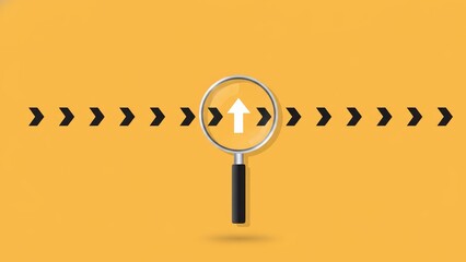 Magnifier generic a focus change as an arrow shifts direction against a bright yellow background