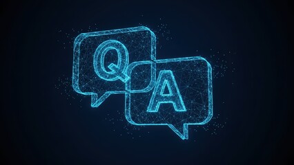 Digital chat bubbles featuring Q and A symbols illustrate interactive web communication technology.