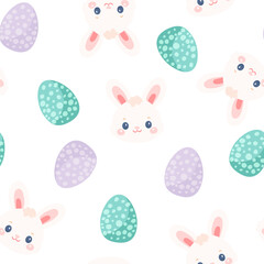 Seamless pattern with rabbit face and egg on transparent background vector illustration. Happy Easter day.
