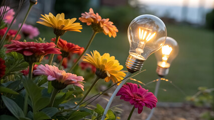 Flowers with light bulbs as their heads, switchable on and off