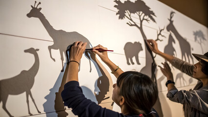 Hands sculpting their own shadow into animal shapes