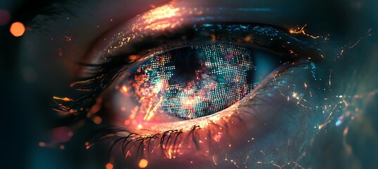 A cybernetic eye with data flowing around
