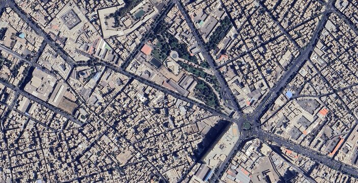 Satellite view of Tehran city infrastructure and urban landscape in Iran