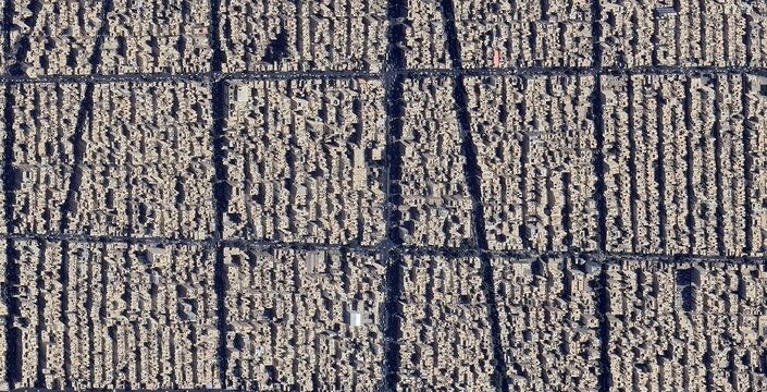 Satellite view of Tehran city infrastructure and urban landscape in Iran