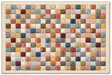 Handmade Patchwork Quilt Flat Lay with Colorful Fabric Squares and Cozy Textile Texture