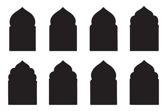 Shape Islamic door and arabic window arch. Arabic door and window vector silhouette. Collection of oriental style. Islamic vector shapes of a window or door arch