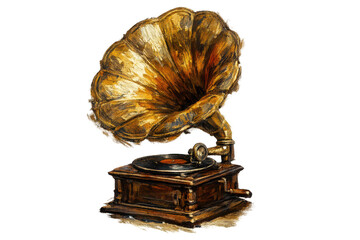 Vintage Phonograph with a transparent background, a retro musical device