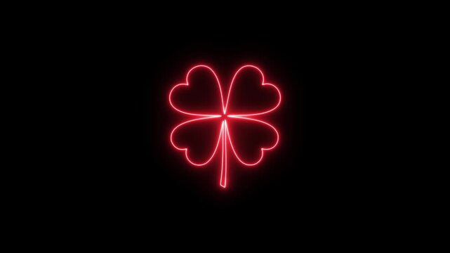 Glowing Neon Four Leaf Clover on Black Background, St. Patrick&rsquo;s Day