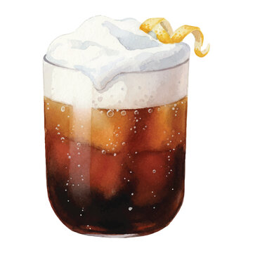 Buenos Aires Fernet & Cola Watercolor Illustration, Iconic Argentine Long Drink, Hand Painted Vector Isolated on White
