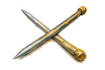 Crossed metallic stakes over transparent background, metal tools design