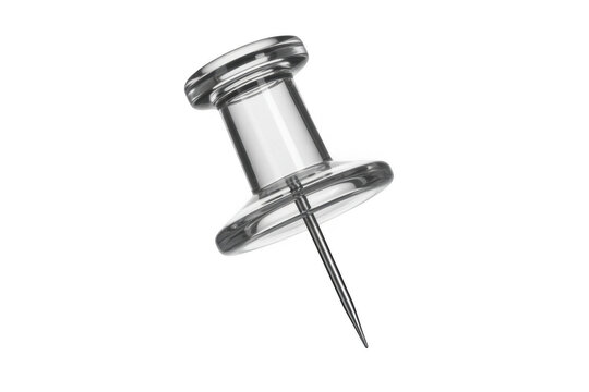 Clear glass push pin with metal point office supply isolated on a transparent background