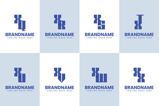 Letters XQ XR XS XT XU XV XW XX Logo Monogram Set, for QX RX SX TX UX VX WX X initials