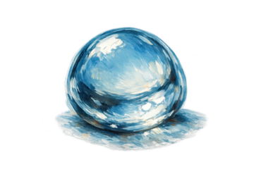 Glass sphere oil painting on transparent background blue white colors