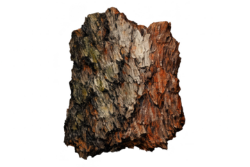 Close-up of bark texture with a transparent background and raw appeal.