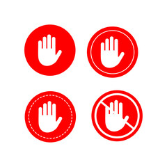 Obraz premium Stop Hand Icon Set – Red Warning, Prohibition, and No Entry Hand Symbols