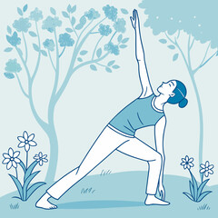 Woman practicing yoga in a serene forest