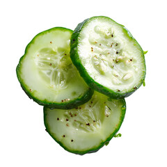 Freshly sliced cucumber Isolated on transparent background