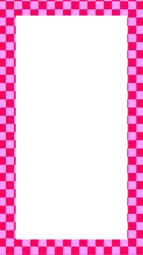 Vertical empty rectangular frame with cute soft red and pink aesthetic checkered pattern animation background