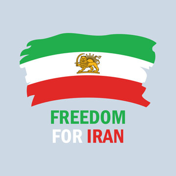 Freedom for Iran banner with Iran unofficial brush flag vector illustration. Grunge flag of Iran with a lion icon. Paintbrush Iranian Flag symbol. Template for background, banner, card