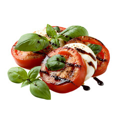 Delicious caprese salad tomatoes mozzarella basil balsamic, Isolated on transparent background