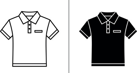 Fototapeta premium Polo shirt icon set, minimalist short sleeve collared shirt symbols for fashion e-commerce, apparel branding, and uniform design.