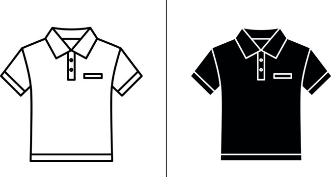 Polo shirt icon set, minimalist short sleeve collared shirt symbols for fashion e-commerce, apparel branding, and uniform design.