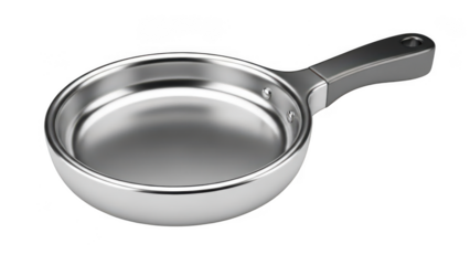 Modern stainless steel frying pan isolated on transparent background