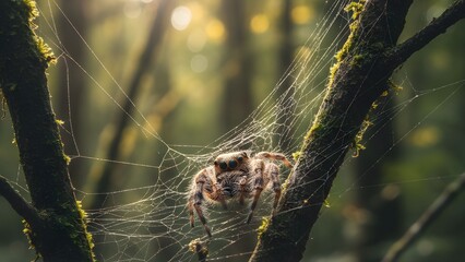 Fototapeta premium Spider Carefully Building Its Web in a Natural Outdoor Environment