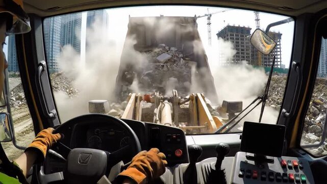 Loader dumping debris on construction site