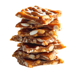 Delicious peanut brittle sweet candy treat stack, Isolated on transparent background