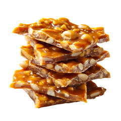 Delicious peanut brittle sweet candy treat stack, Isolated on transparent background