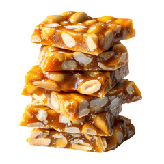 Delicious peanut brittle sweet candy treat stack, Isolated on transparent background