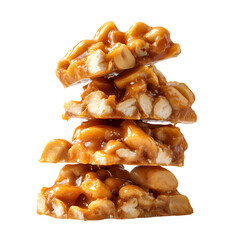Delicious peanut brittle sweet candy treat stack, Isolated on transparent background