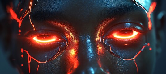 A cybernetic face with electric pulses