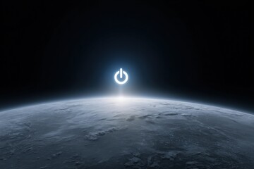 Power button symbol above earth: a futuristic concept of technology and energy