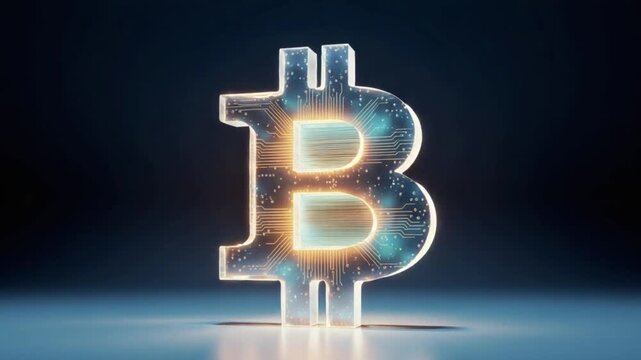 Cryptocurrency concept with illuminated Bitcoin logo and tech circuits
