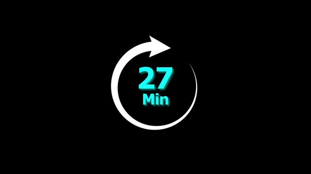 27 Min clock icon animation. 27 minute animation on black background and creating a stunning 4k video.