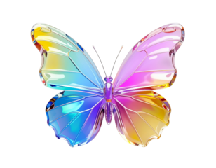 Vibrant butterfly with iridescent wings in fluid motion, colorful glass effect, transparent rainbow hues, c 428776.png