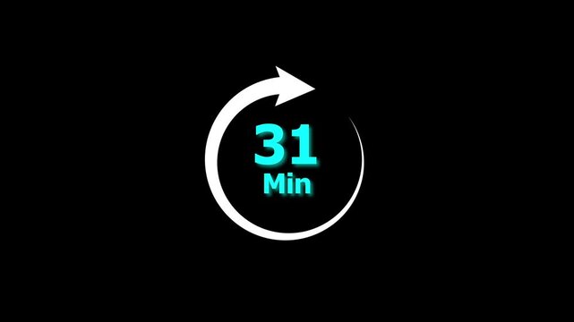 31 Min clock icon animation. 31 minute animation on black background and creating a stunning 4k video.