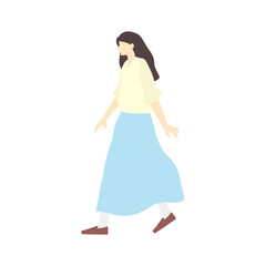 一人で歩く春服、ロングスカートの女性